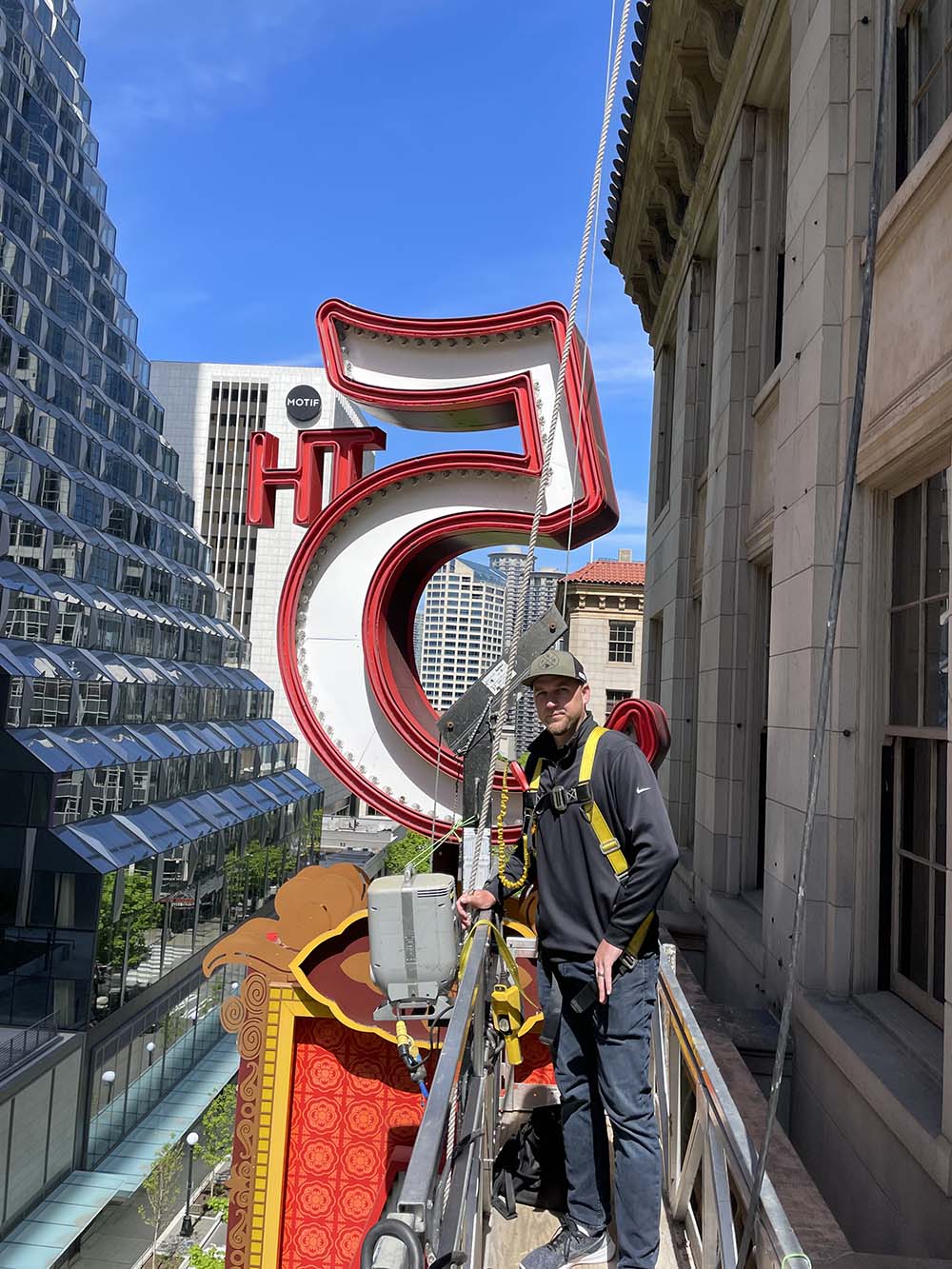 Skinner building marquee sign restoration