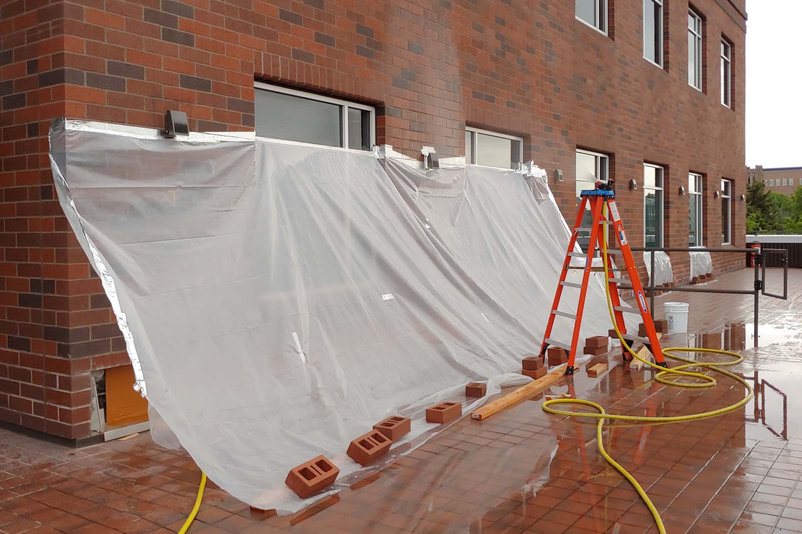 Plastic sheeting up during water confidence testing